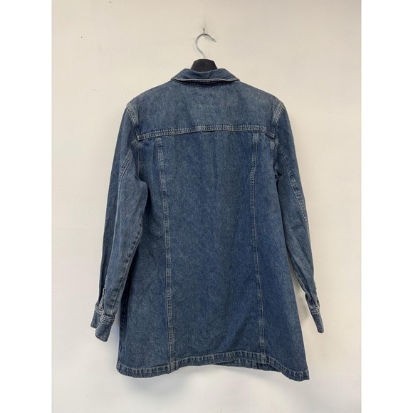 Vintage Field Gear Jacket Womens Large Blue Denim Button Front Long Coat 90s - Picture 3 of 6